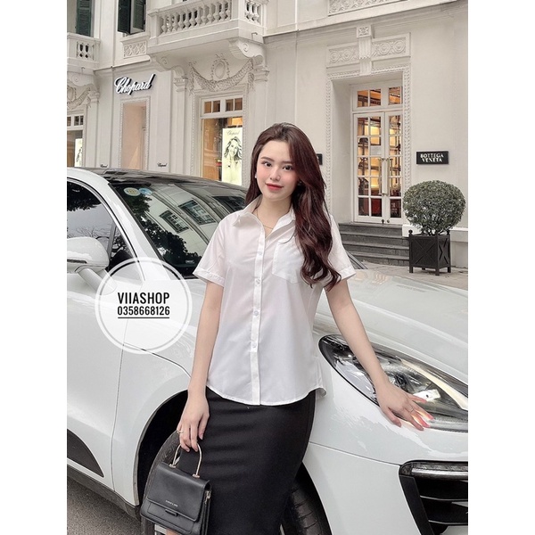 Áo Sơ Mi Tay Ngắn Đáp Túi Ngực Chất Mềm Mát