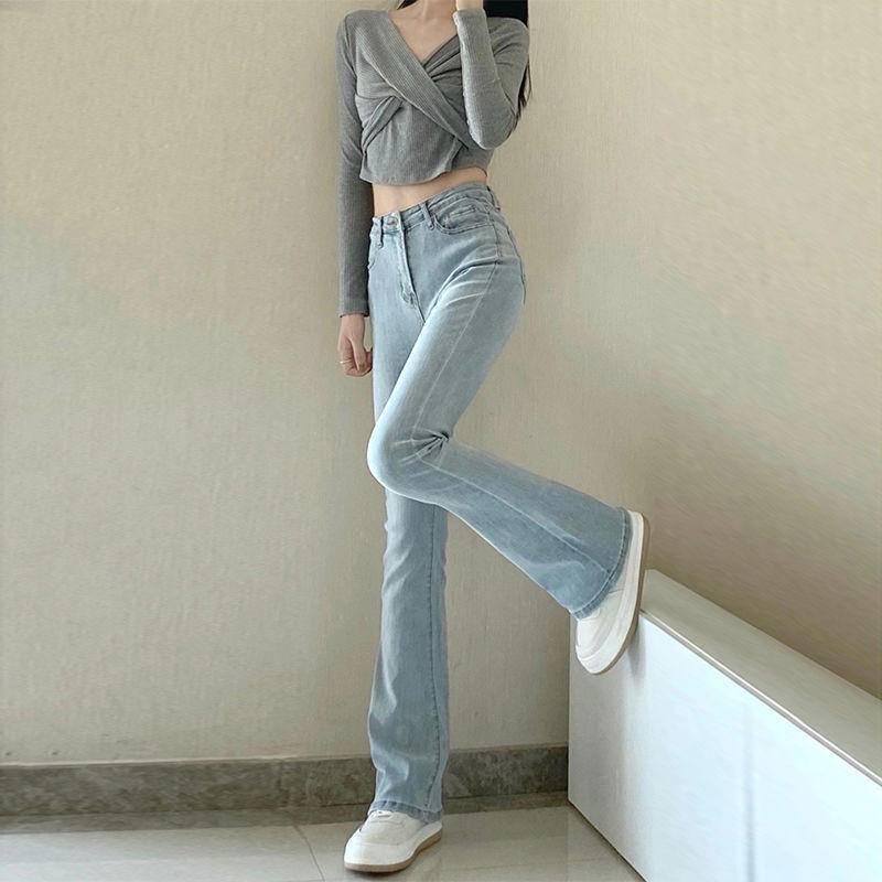 Quần Jean Ống Loe Lưng Cao Co Giãn Mẫu Mới 2022 Thời Trang Cho Nữ