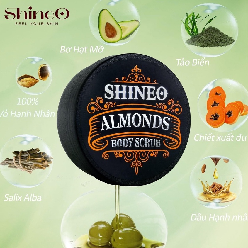 Tẩy tế bào chết body Vỏ Hạnh Nhân ngăn ngừa viêm nang lông SHINEO 300gr | BigBuy360 - bigbuy360.vn