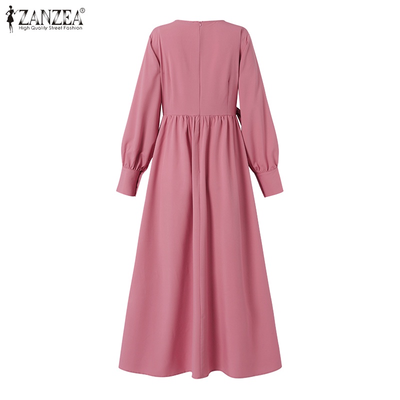 Zanzea Đầm Dài Màu Trơn Xếp Ly Cài Nút Thắt Lưng Tháo Được Thanh Lịch Cho Phụ Nữ Hồi Giáo