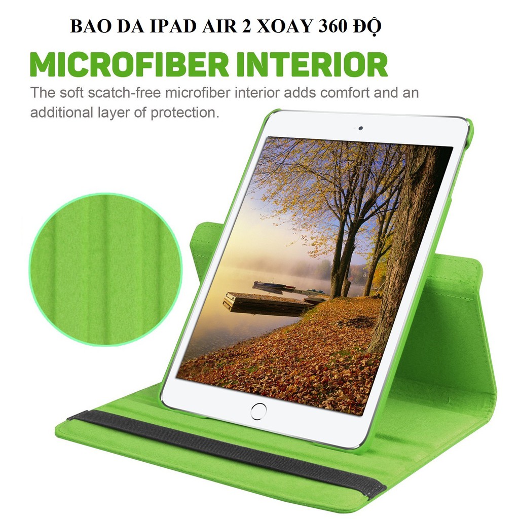 Bao da ốp lưng iPad Air 2 iPad 6 (xanh lá) xoay 360 độ | BigBuy360 - bigbuy360.vn