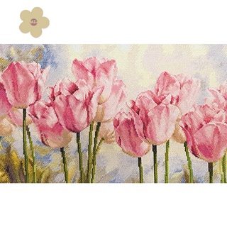 Bộ tranh thêu chữ thập vải bố hình hoa tulip 11CT
