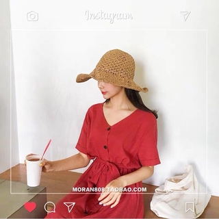 Váy vải thô dáng dài màu đỏ