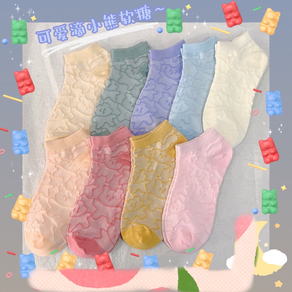 Vớ Cotton Cổ Thấp Thoáng Khí In Họa Tiết Gấu Gummy Phong Cách Hàn Quốc Màu Sắc Ngọt Ngào Thời Trang Mùa Hè Cho Nữ