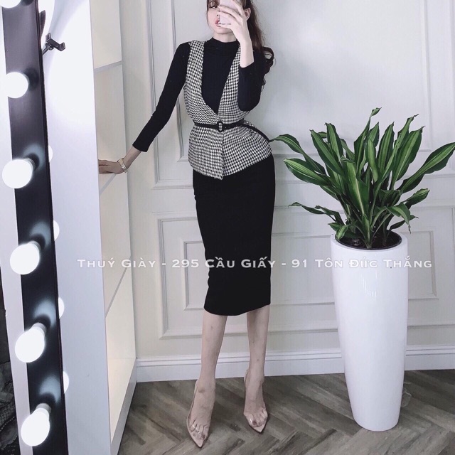 SET 4CHI TIẾT VÁY LEN TĂM MIX ÁO KHOÁC DẠ KÈM BEST HOT