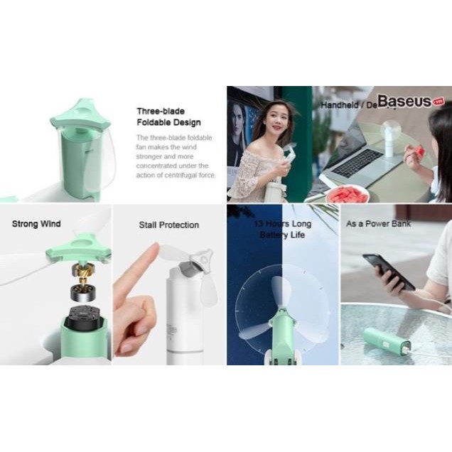 Quạt cầm tay xếp gọn kiêm sạc dự phòng Baseus