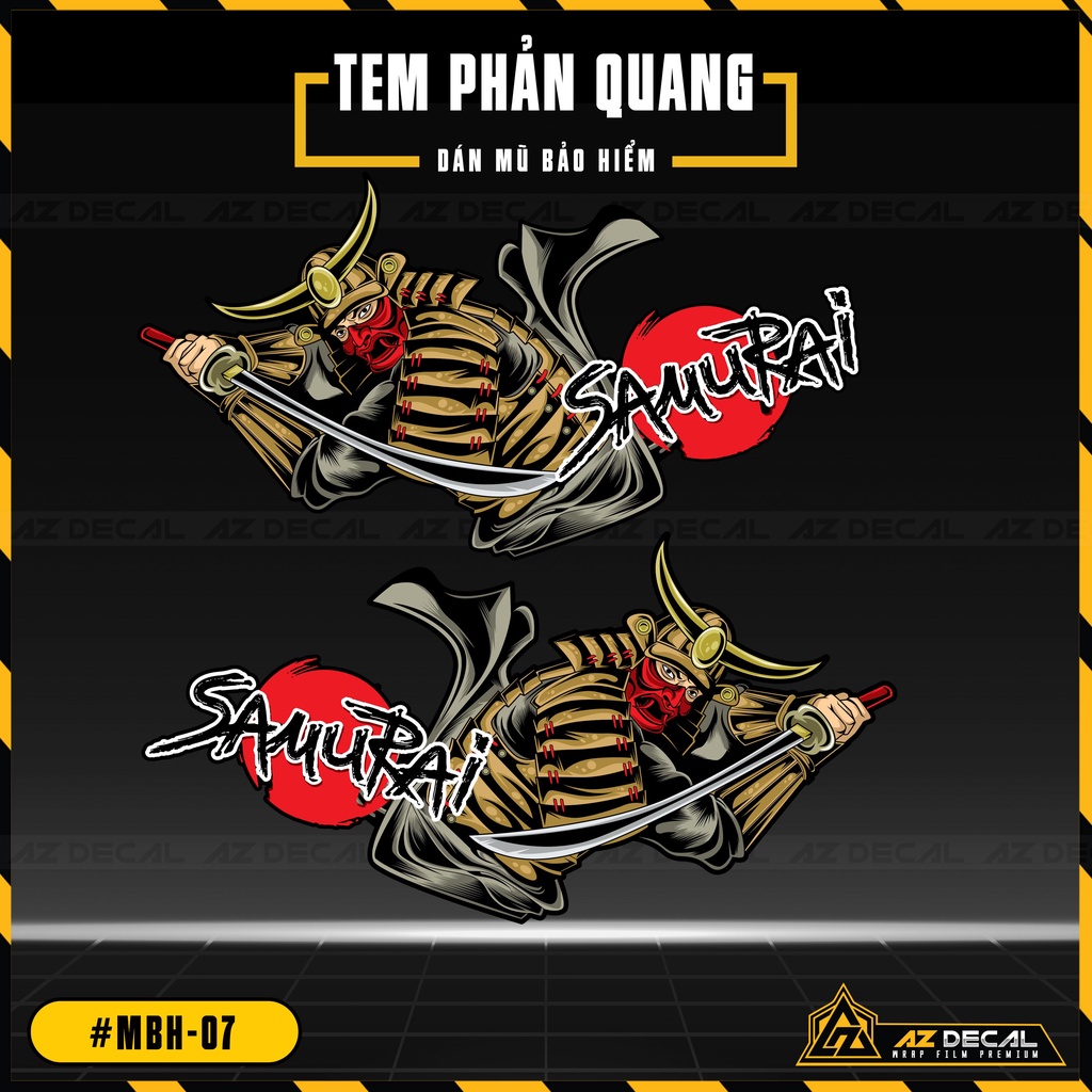 Sticker Dán Mũ Bảo Hiểm Fullface, 3 / 4 Mẫu Samurai | MBH-07 | Decal Phản Quang Trang Trí Nón Bảo Hiểm