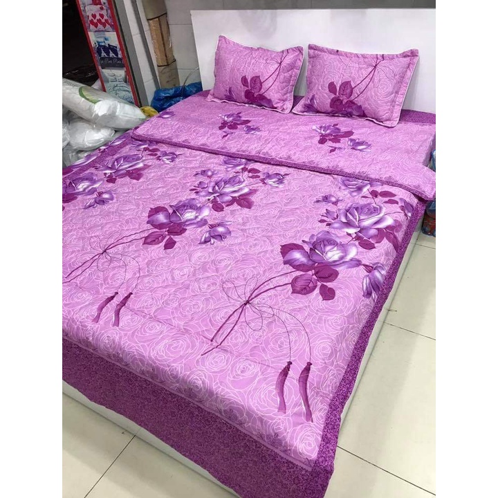Bộ Ga gối 1m4x2m1 ga 2 vỏ gốiCotton Poly,được chọn mẫu-MẪU LAN TÍM