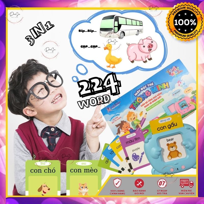 [FREESHIP] Máy Đọc Thẻ FlashCard Song Ngữ Anh Việt 112 Thẻ 224 Từ Vựng Máy Đọc Thẻ Thông Minh Anh Việt Cho Bé DUNSU.PK