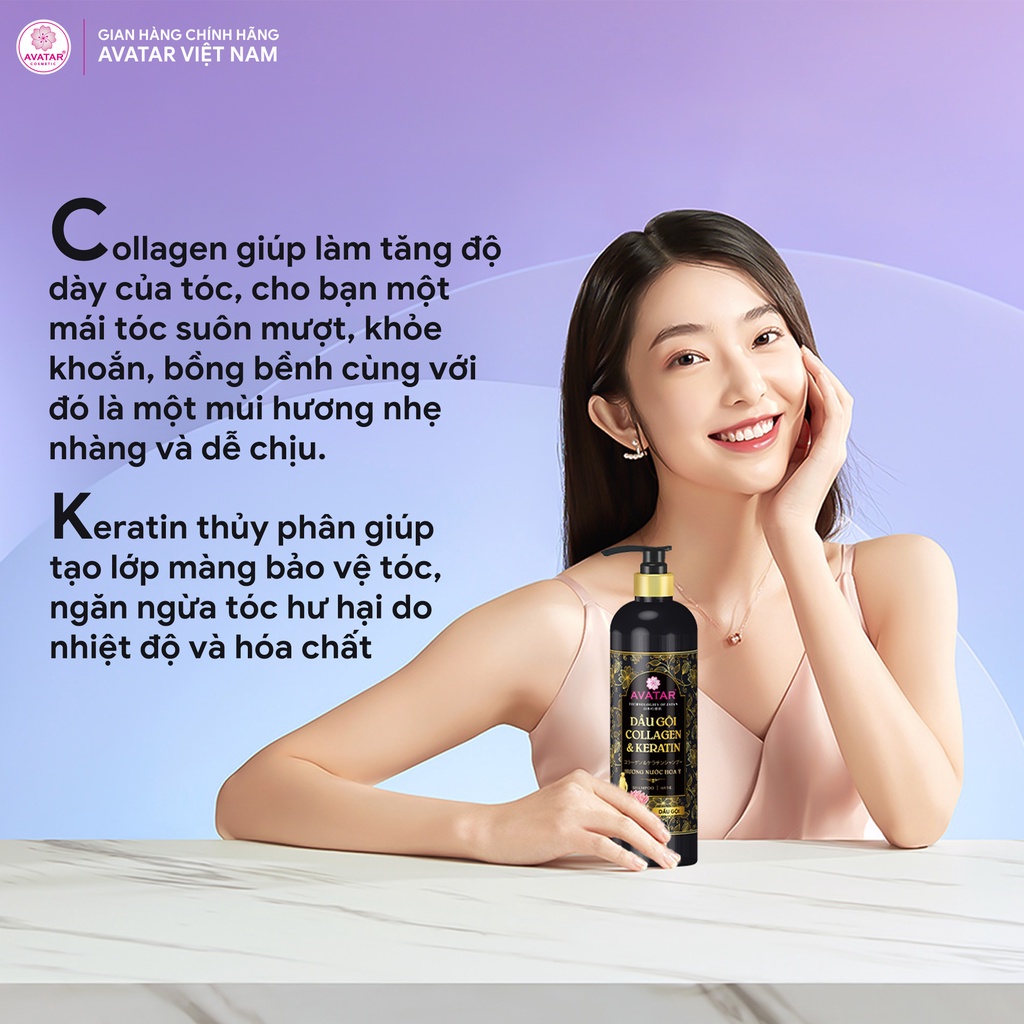 Dầu Gội Collagen &amp; Keratin Avatar Hương Nước Hoa Ý Ngăn Ngừa Rụng Tóc, Gàu &amp; Kiềm Dầu, Phục Hồi Hư Tổn 600ml
