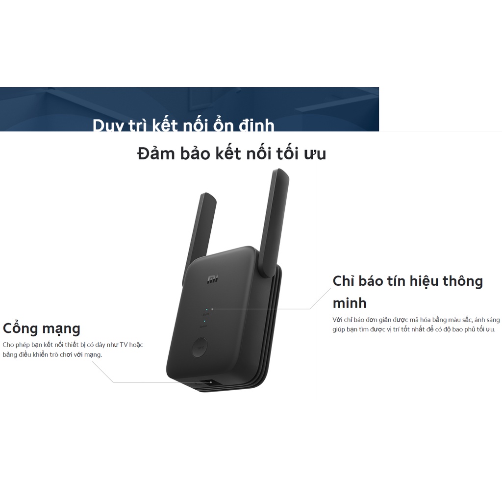 [Mã ELMALL10 giảm 10% đơn 500K] Kích sóng Wifi Xiaomi Mi WiFi Range Extender AC1200 EU, có cổng Lan