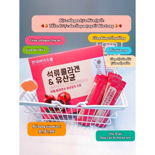 Bột Collagen Uống Lựu Đỏ Bio Cell Hàn Quốc Thần Dược Đẹp Da Giảm Cân Thải Độc Tố Mờ Nám