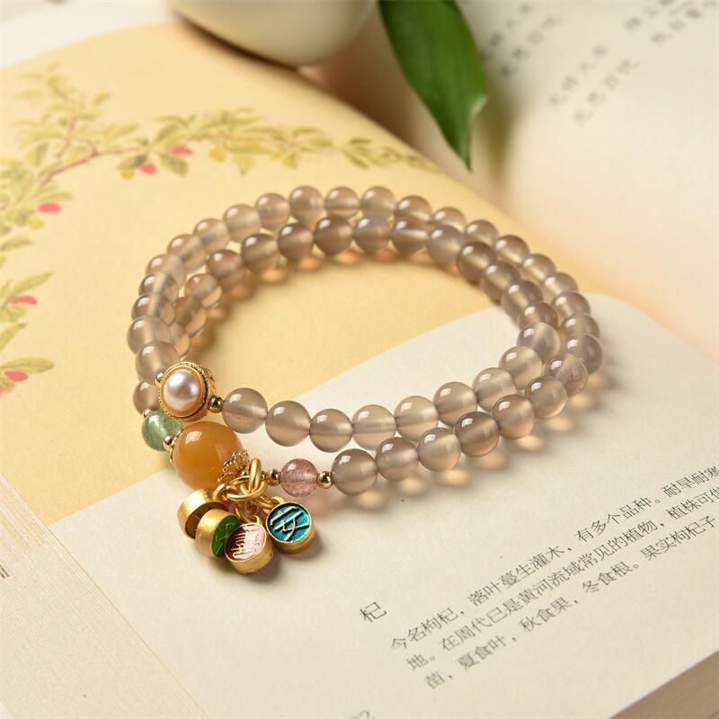 [Hàng Mới] Vòng Đeo Tay Đá Mã Não Hai Vòng An Toàn Retro Đơn Giản Dành Cho Nữ