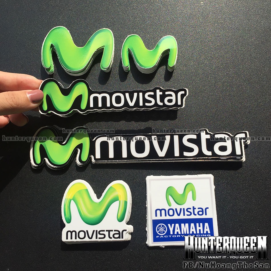 Trọn bộ 6 logo Movistar 3D. Decal cao cấp, chống nước, bền màu, độ dính cao. Sticker dán xe máy