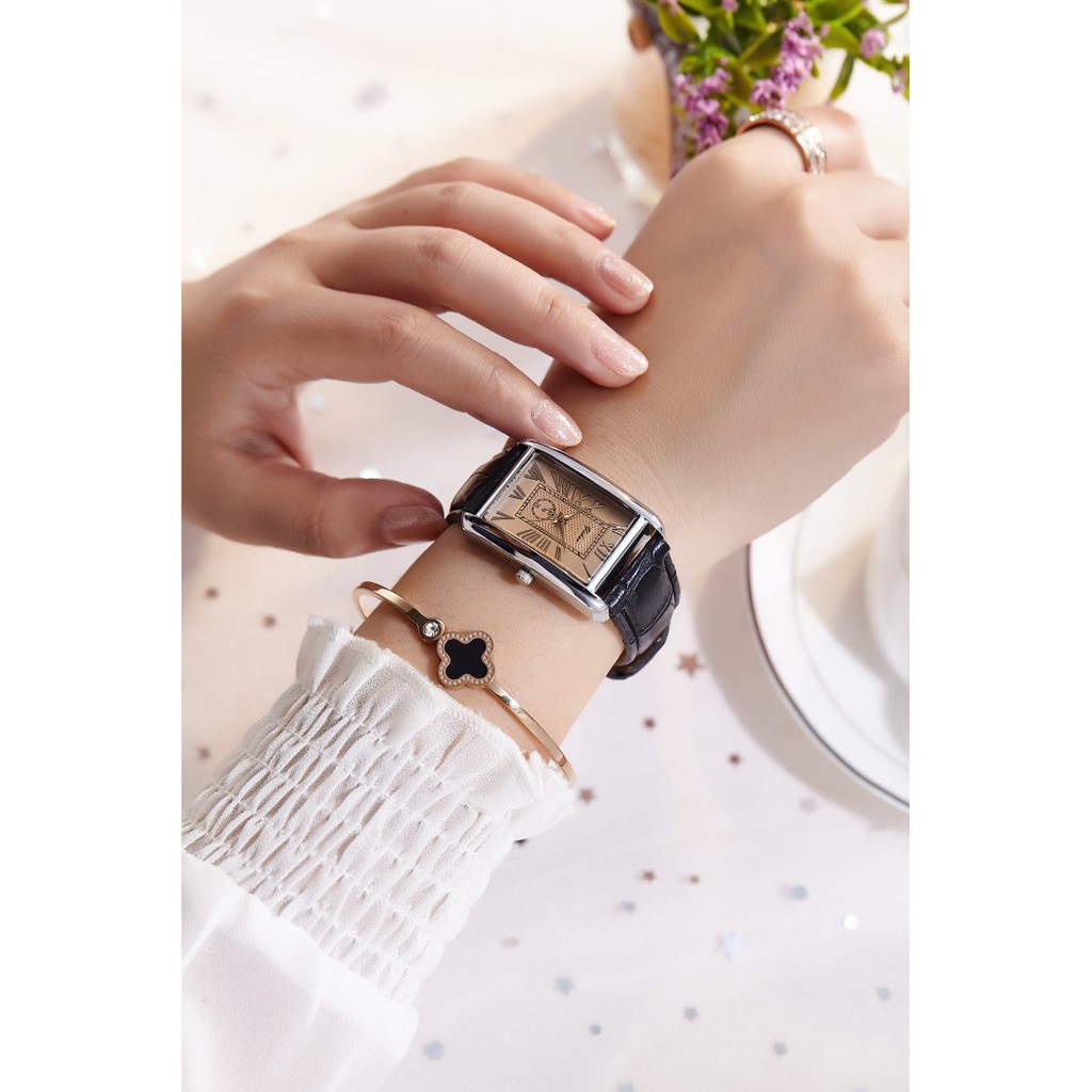 Đồng hồ nữ thời trang dây da mặt chữ nhật Yuhao nuYu009