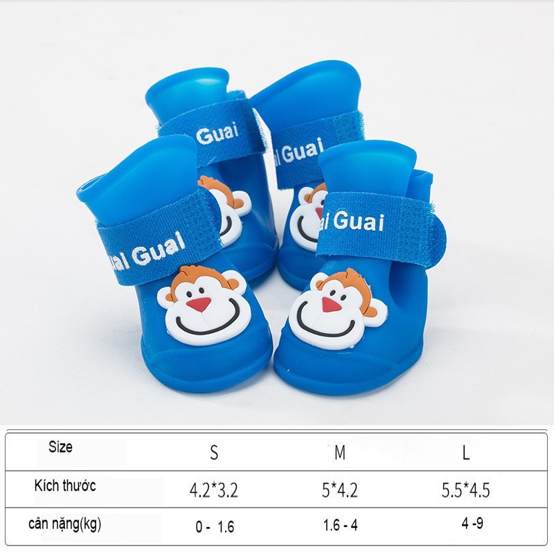 Giày cho chó đi mưa hình con khỉ ngộ nghĩnh,đủ size, nhiều màu sắc CM32