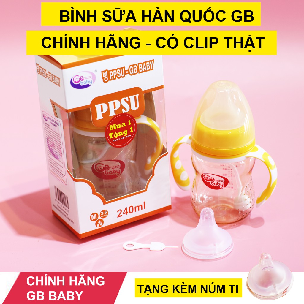 Bình Sữa Cổ Rộng GB BABY PPSU 160ml, 180ml, 240ml Chống Sặc