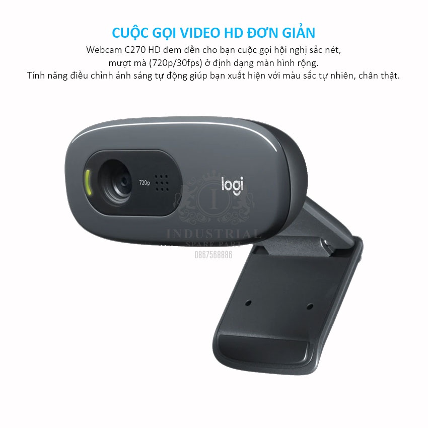 Webcam Logitech C270 HD Gọi Video, học online, họp trực tuyến, Webcam góc rộng với micro giảm tiếng ồn. Hàng chính hãng