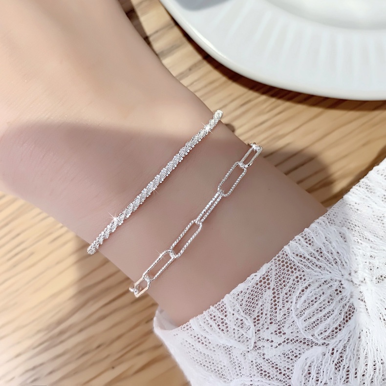 Vòng bạc lắc tay 925 không gỉ lấp lánh thiết kế thích hợp ánh sáng sang trọng cao cấp