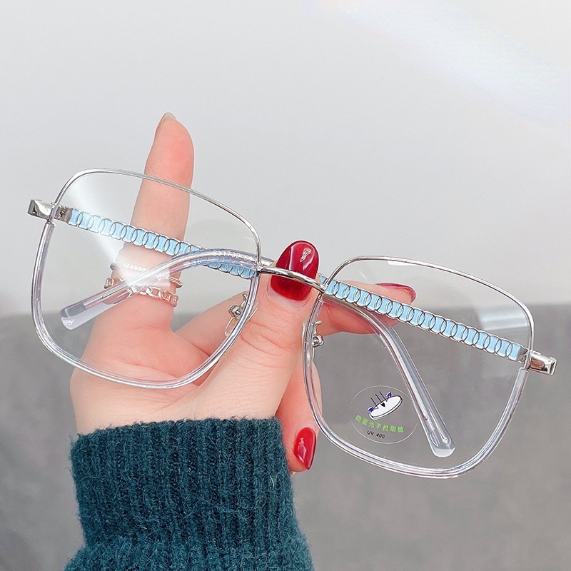 Mắt Kính Gọng Vuông Kim Loại Chống Ánh Sáng Xanh Thời Trang Hàn Quốc Cho Nữ