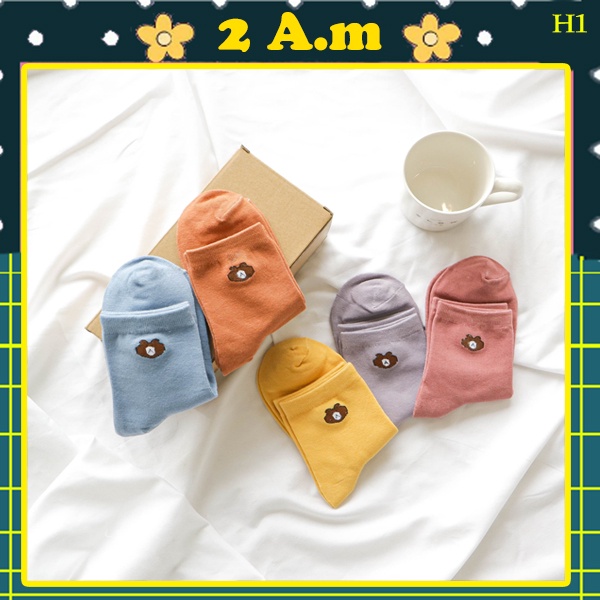 Tất Vớ Cổ Ngắn Nam Nữ Họa Tiết Gấu Unisex Style Hàn Quốc