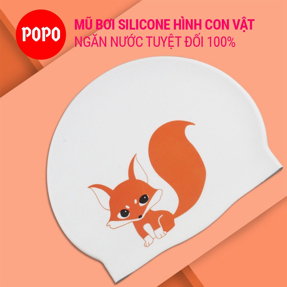 Mũ bơi người lớn silicone in hình chính hãng POPO CA51 cho nam nữ chất liệu an toàn,chống trơn trượt, ngăn nước 100%