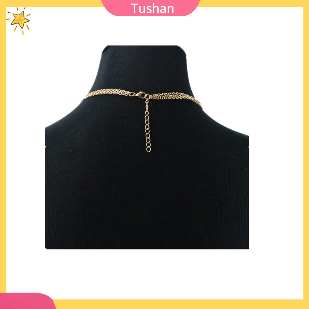 TUSH_Women Multi Layers Necklace Circle Bar Charm Pendant Boho Jewelry Birthday Gift