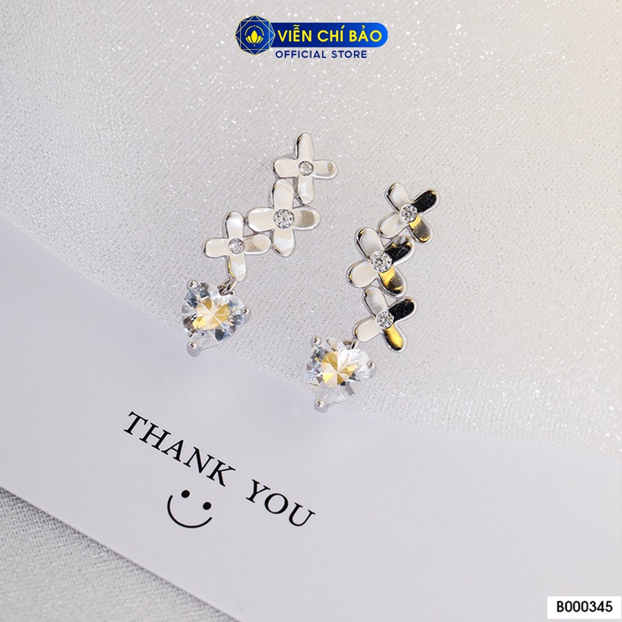 Khuyên tai bạc nữ dải hoa đá trái tim chất liệu bạc 925 thời trang phụ kiện trang sức nữ Viễn Chí Bảo B000345