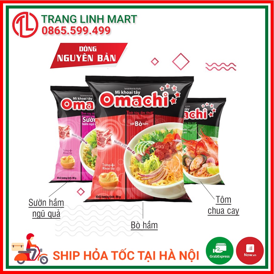 Mì khoai tây Omachi vị Bò/Sườn hầm /Tôm chua cay/Sốt spaghetti gói 80g