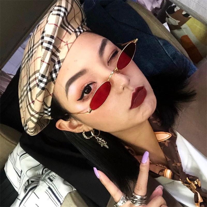 Kính mát nữ gọng kim loại hình oval nhiều màu chống tia UV