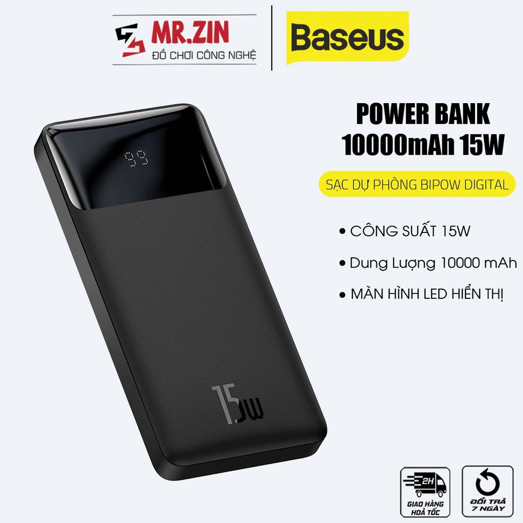 Sạc dự phòng Baseus 15w 10000mAh Chính Hãng Chuẩn Quốc Tế Bảo hành 6 tháng