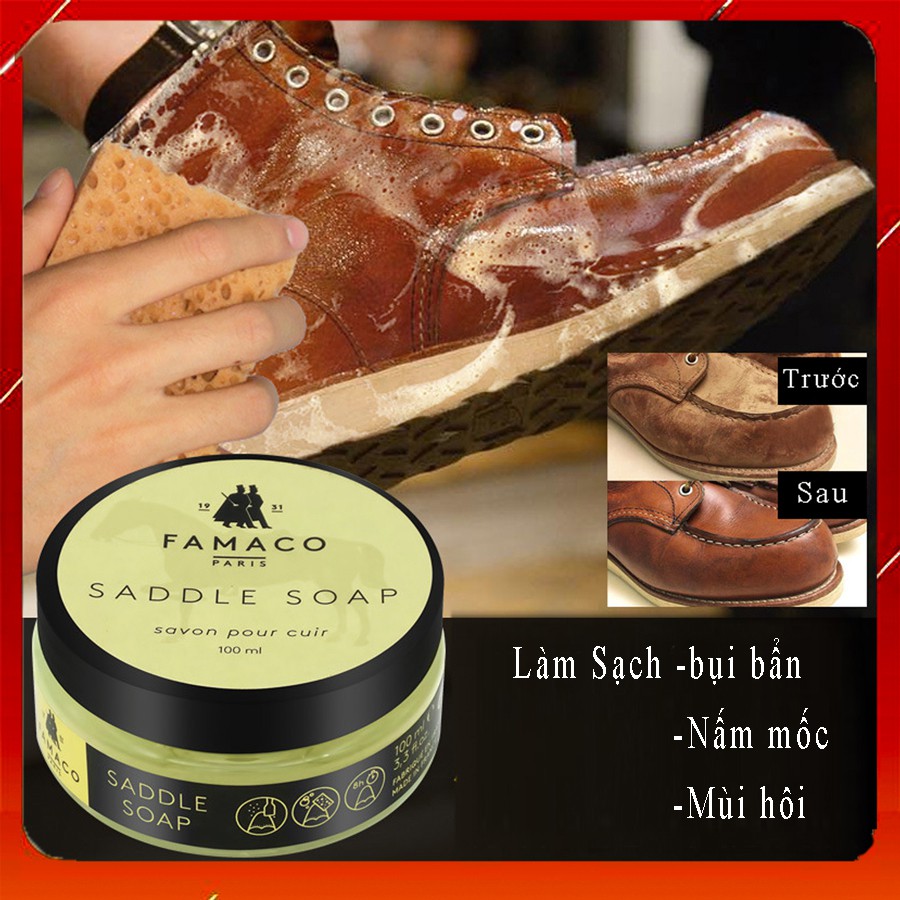 Vệ Sinh Đồ Da, Xà phòng làm sạch đồ da Famaco Saddle Soap, Vệ sinh Túi, Ví, Giầy Chuyên Sâu Hàng Cao Cấp