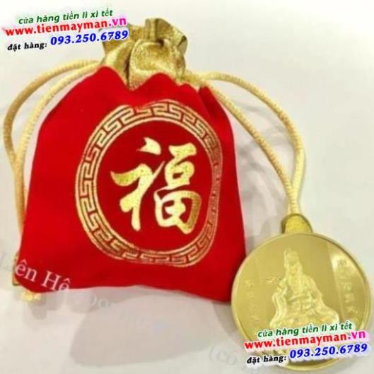 Đồng Xu Quan Âm Bồ Tát - tặng kèm túi gấm đỏ