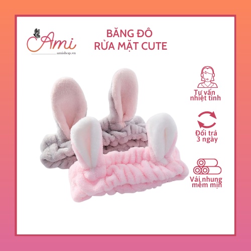 Băng đô rửa mặt cute  Bờm tai thỏ tai mèo 3D trang điểm dễ thương [Giao màu ngẫu nhiên]