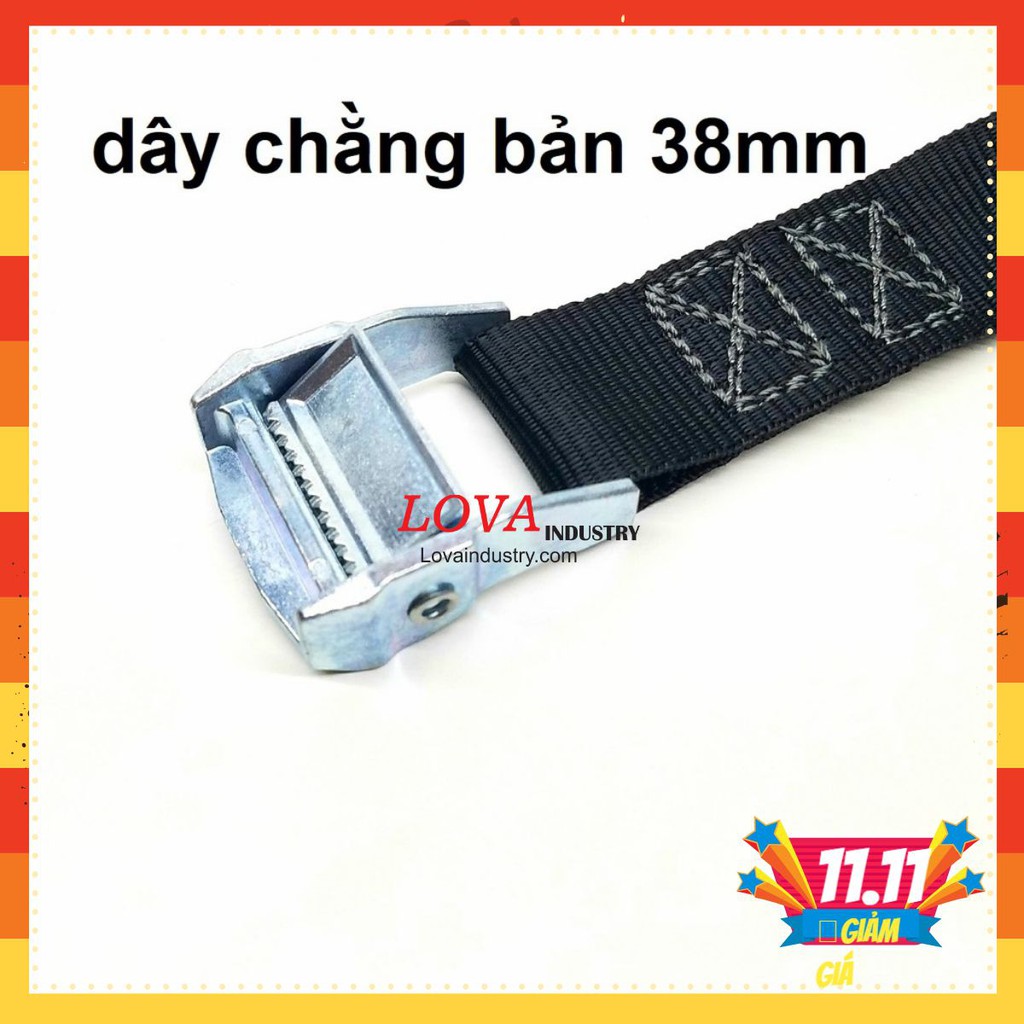 (Bán Chạy) Dây chằng khóa cam 38mm không móc đen 800kg 3 Đến 6 mét