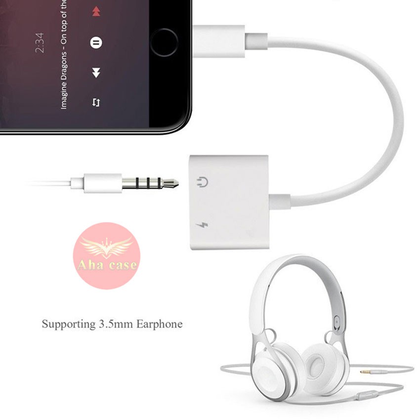 [Freeship] Jack cắm chuyển đổi tai nghe Iphone 2in1 , dây cáp Lightning to 3.5mm tai nghe chân tròn và sạc cho IP(2cổng)