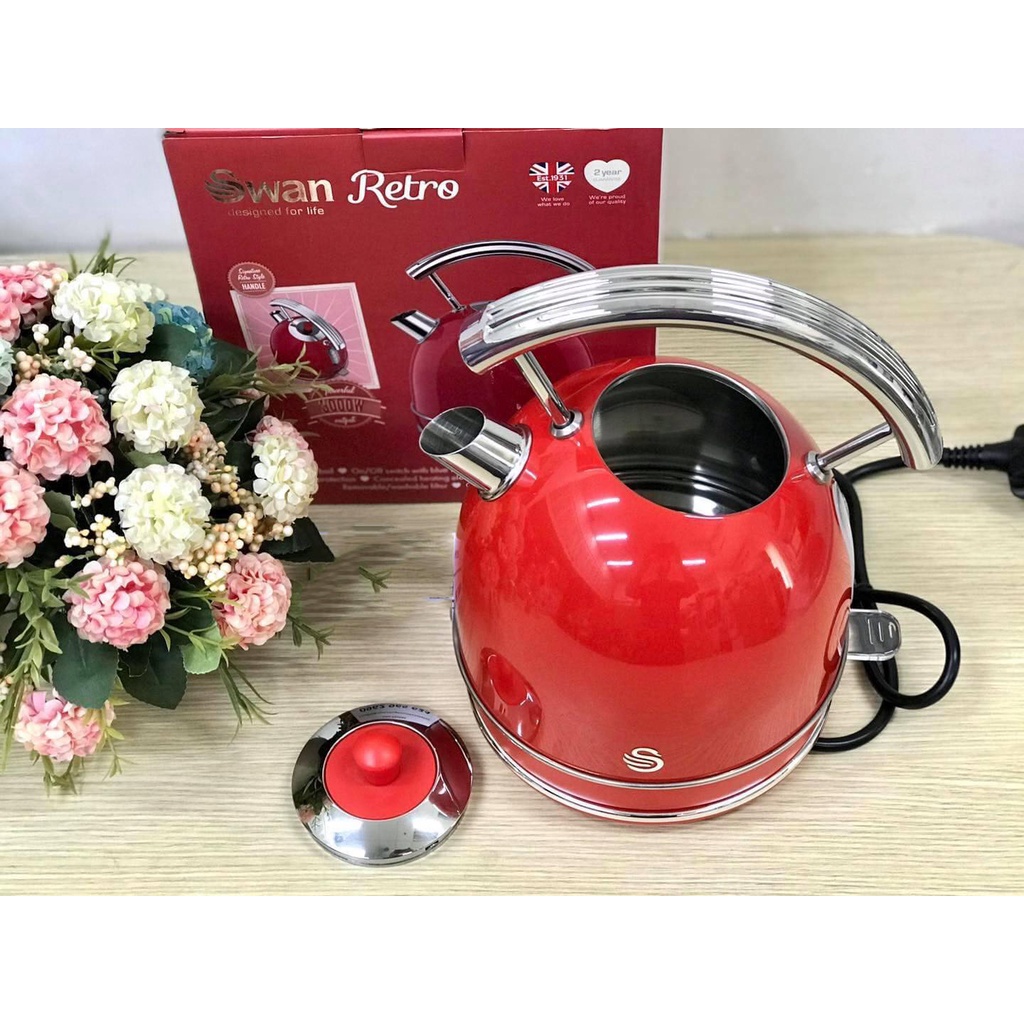 Ấm siêu tốc SWAN retro màu đỏ dung tích 1,8L [KÈM ẢNH THẬT]