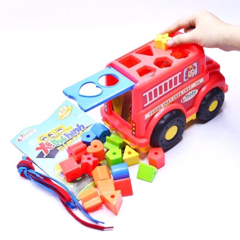 Xe thả hình mầm non Ô tô bus, Xe cứu hỏa, Xe cảnh sát SATO nhựa nguyên sinh an toàn VN