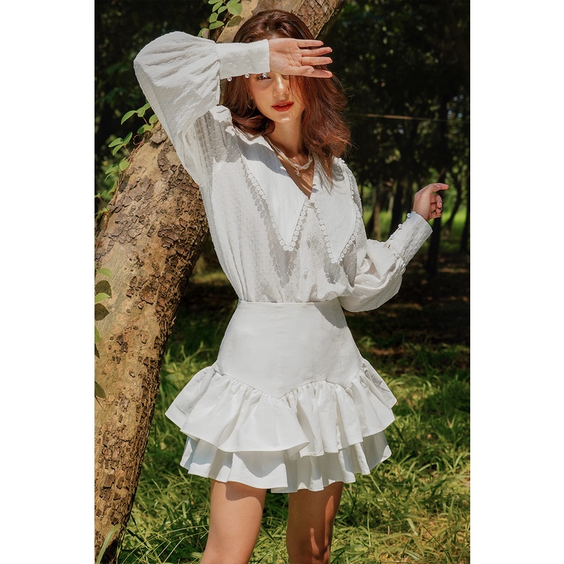 áo cổ V phối ren tay phồng dài adaline shirt - darling.ism | BigBuy360 - bigbuy360.vn