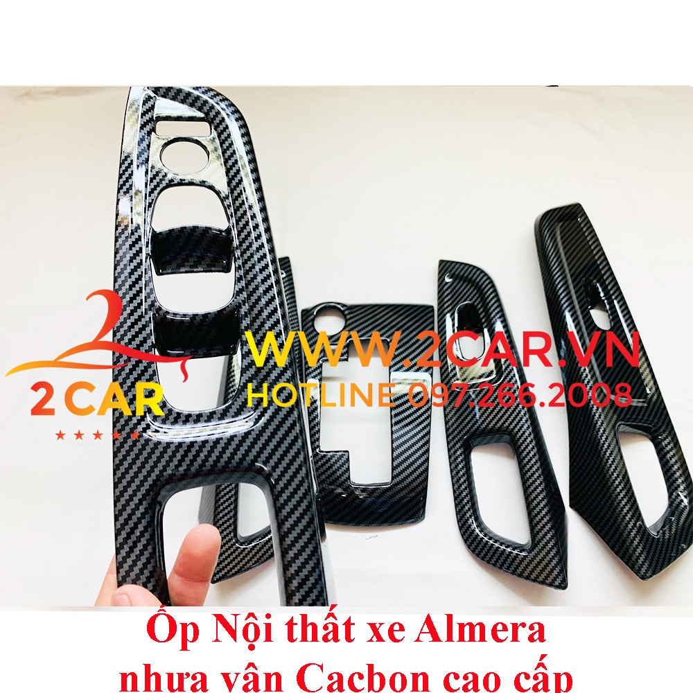 Ốp nội thất CARBON xe Nissan Almera 2021 2022 2023 Hàng nhựa ABS vân cacbon cao cấp