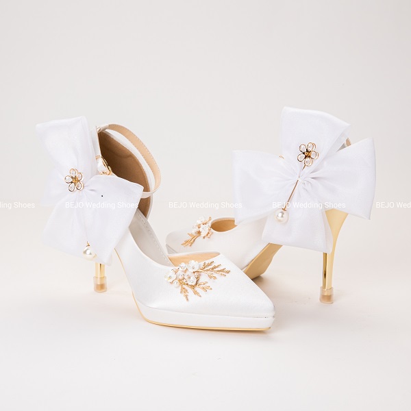 GIÀY CƯỚI - GIÀY CÔ DÂU CAO CẤP BEJO H96.05 LÁ THƯỜNG THỌ, NGỌC MAI, NƠ LỚN