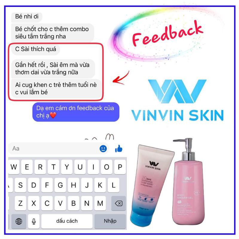 [FREESHIP,] CHÍNH HÃNG )Combo truyền trắng body 20 ngày sữa tắm + kem body vinvin skin | BigBuy360 - bigbuy360.vn