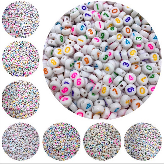 Set 100 Hạt Xâu Chuỗi 7mm &quot;0-9&quot; Hình Oval / Vuông Nhiều Màu Dùng Để Làm Đồ Trang Sức Thủ Công