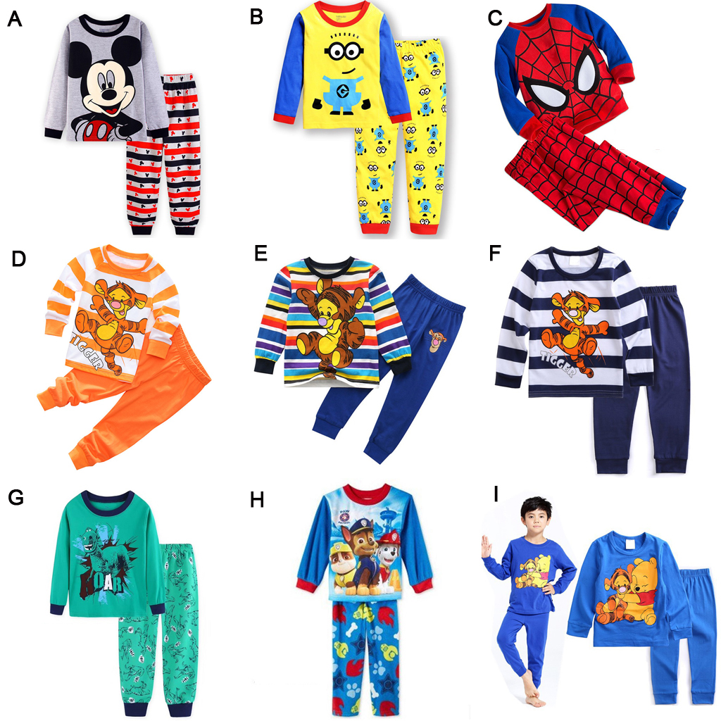 Bộ đồ ngủ dài tay in hình hổ / chuột Mickey cho bé trai từ 1-7 tuổi