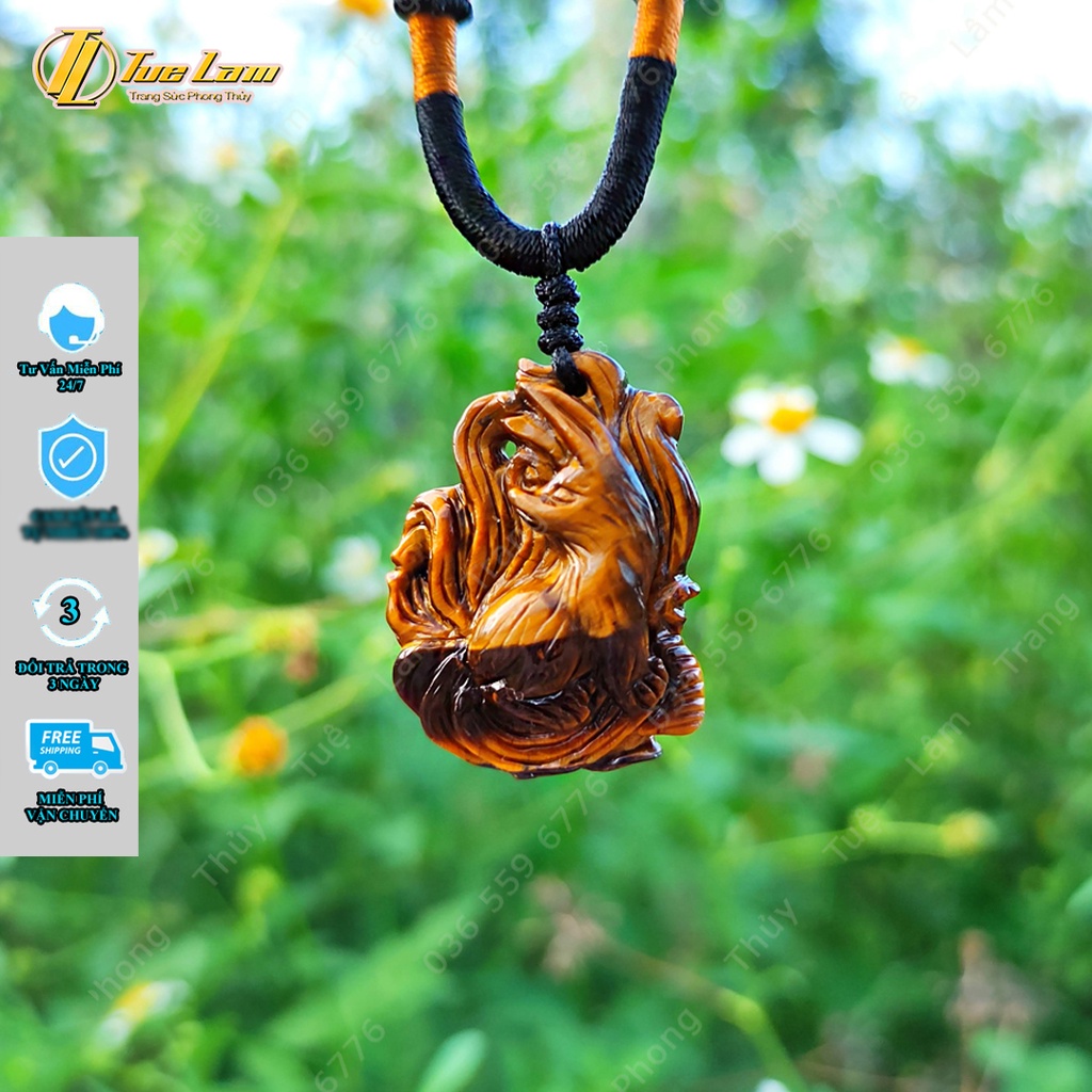 Dây chuyền hồ ly chúa thủng tiger eyes nâu vàng hợp mệnh kim thổ trợ duyên may mắn - Tuệ Lâm