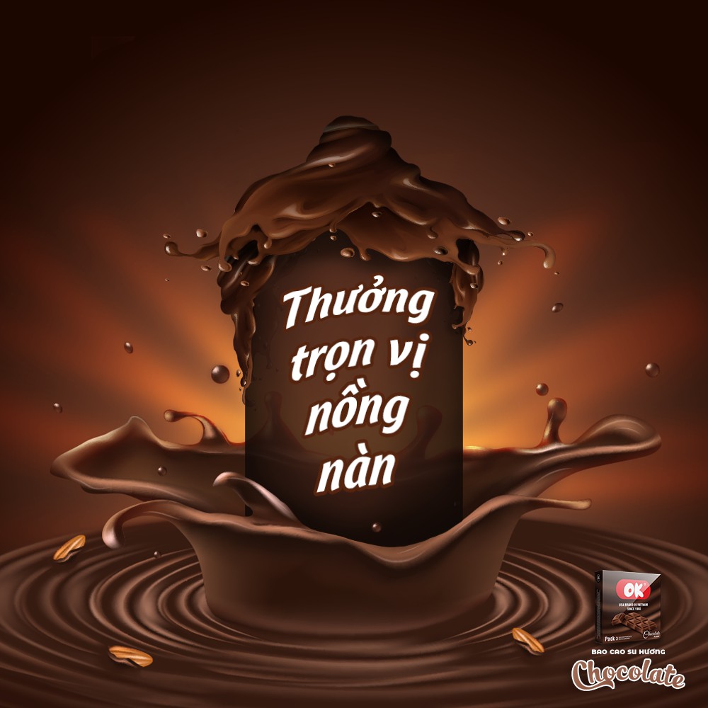 [Hộp 3c] Bao Cao Su OK Hương Thơm Vị Socola Cao Cấp Cỡ 52mm