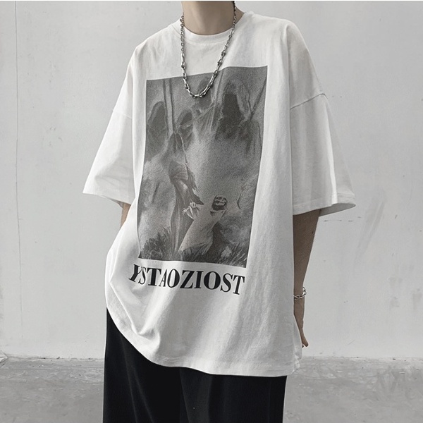 Áo Thun Trơn Tay Ngắn Dáng Rộng In Hình Thời Trang Nhật Bản Dành Cho Nam Giới