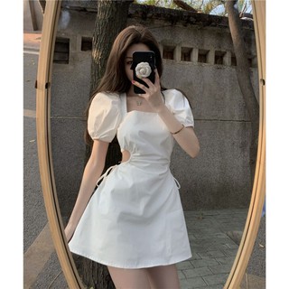 Đầm ôm Tay Phồng Cổ Vuông Nhấn Eo Thời Trang