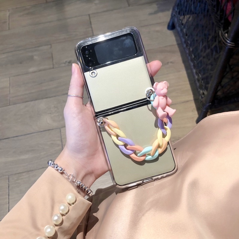 [HÀNGSẴN] Ốp lưng Samsung Z Flip 3 / Z Flip 4 có dây màu pastel charm gấu xinh xắn / Z Flip3 / ZFlip3 / Z Flip4/ ZFlip4