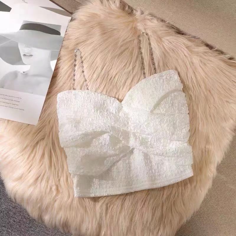 ZHELIHANGFEI Áo Croptop Sát Nách Phối Ren 3 Màu Thiết Kế Quyến Rũ Cho Nữ